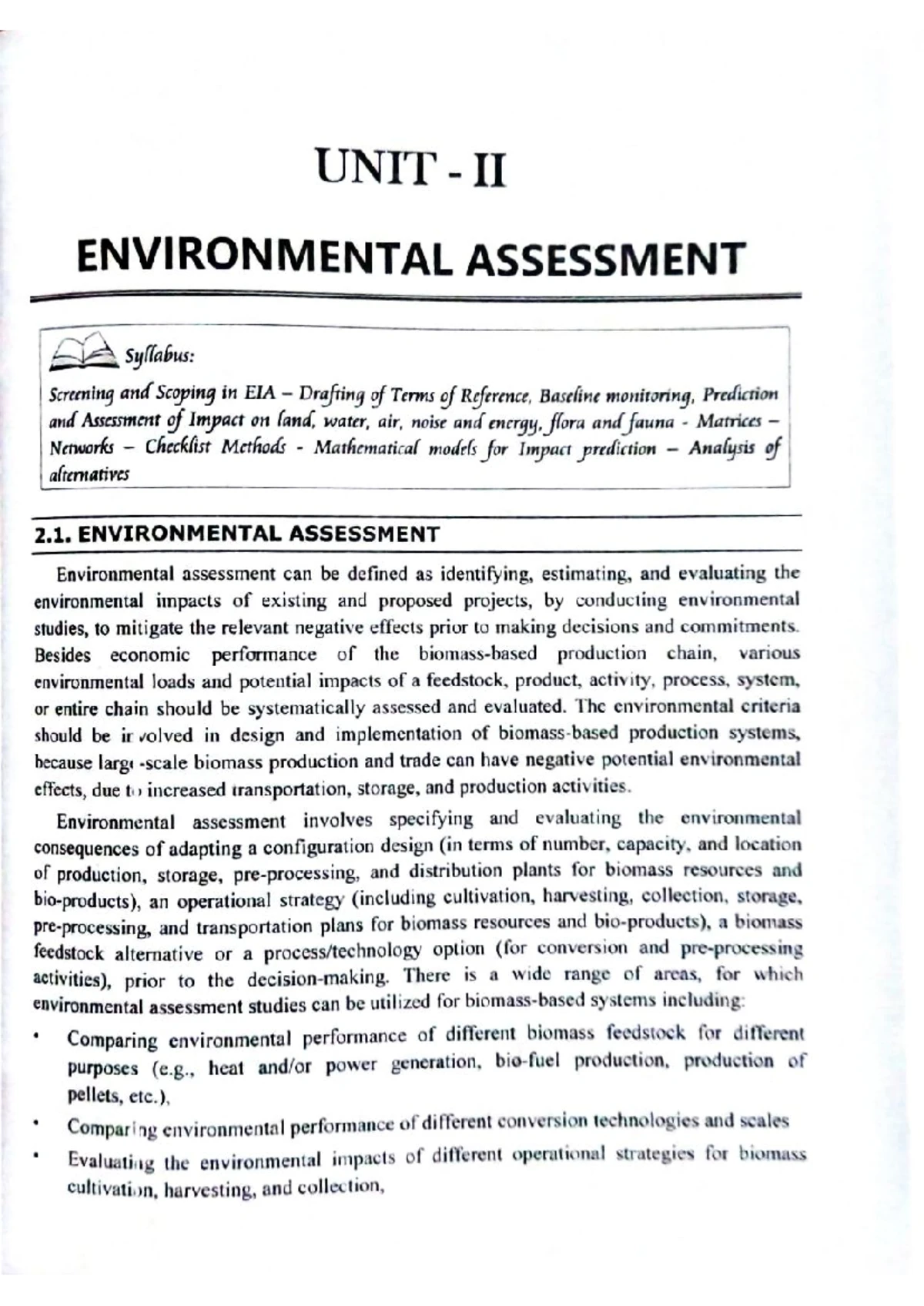 EIA 101: Impacts of Development on Environment - Unit I Syllabus - Studocu