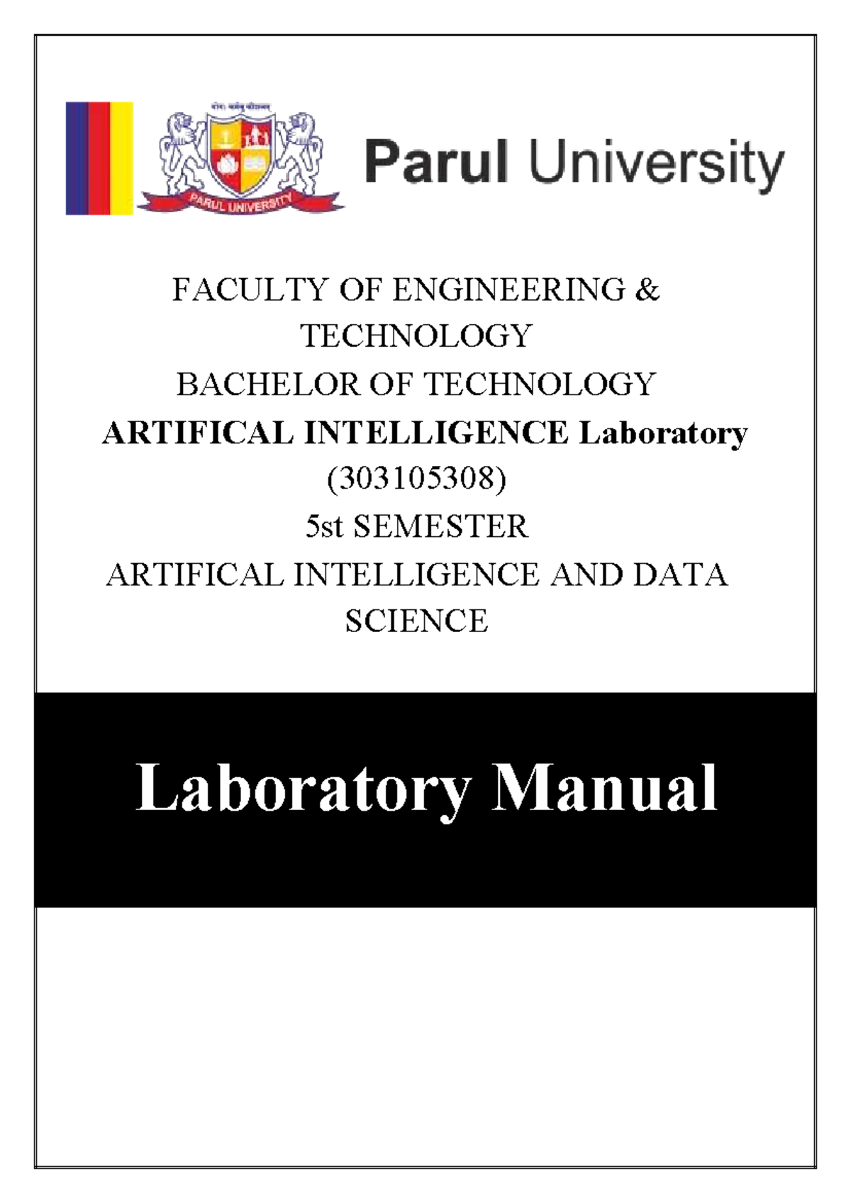 AI Lab Manual (303105308) - 5th Sem Practical Exercises - Studocu