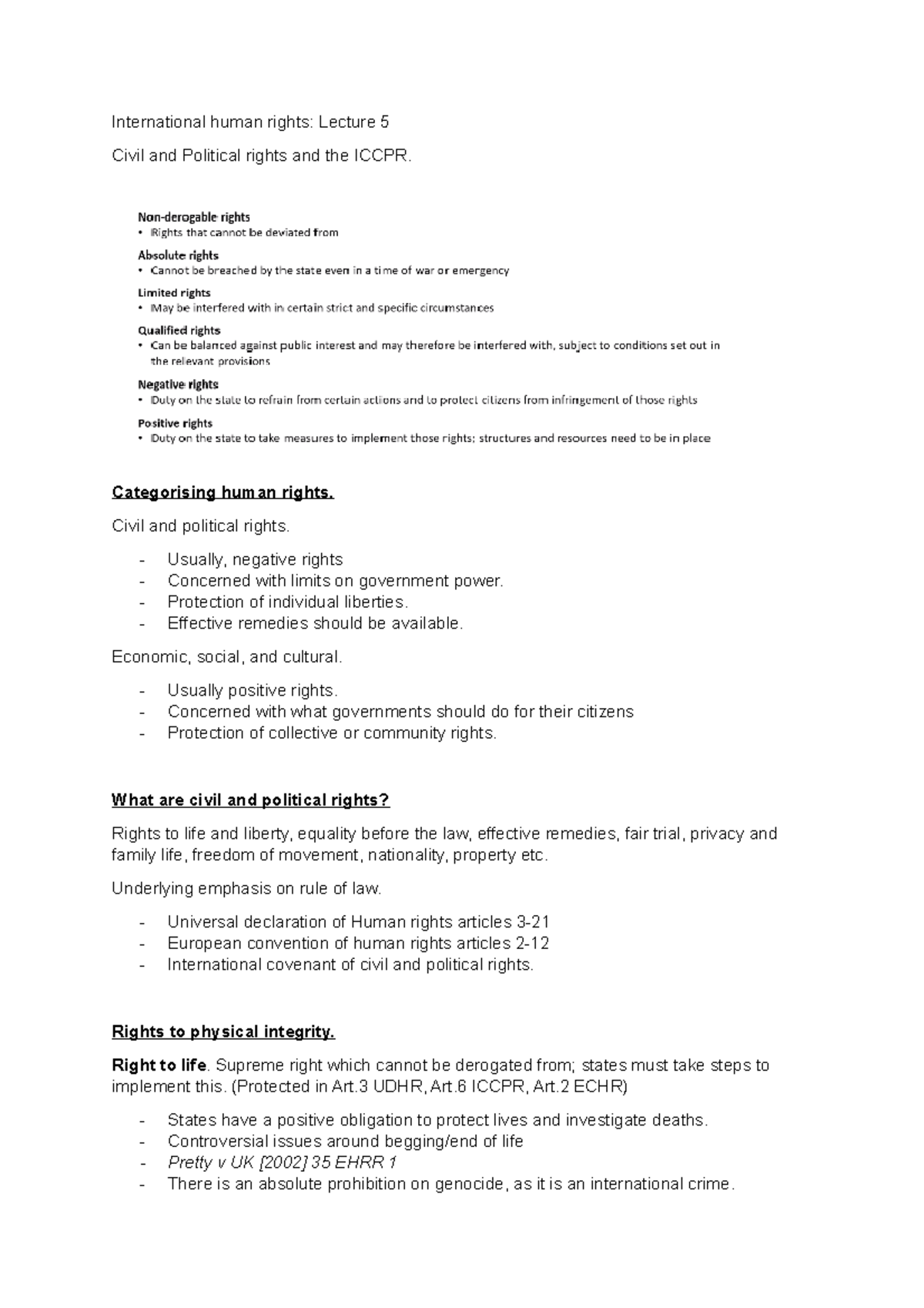 Lec 5 - Civil and political rights Iccpr - International human rights ...