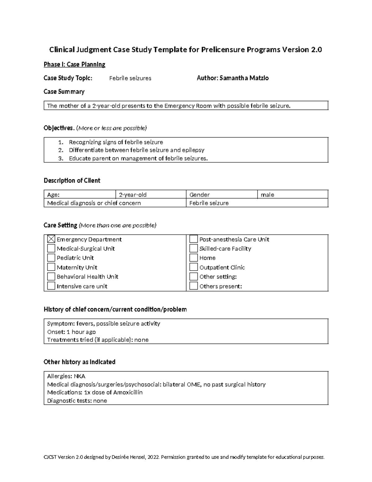 Treasure Smith ENT febrile seizures - Clinical Judgment Case Study ...