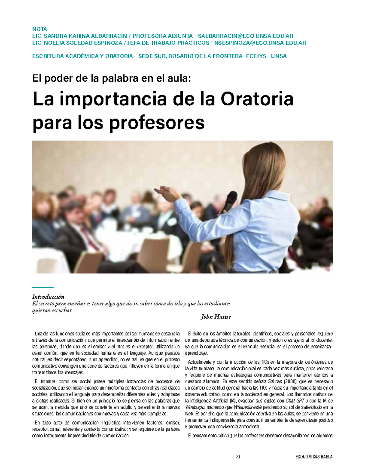 El poder de la Oratoria en el Aula: Importancia para Docentes - FCEJYS ...