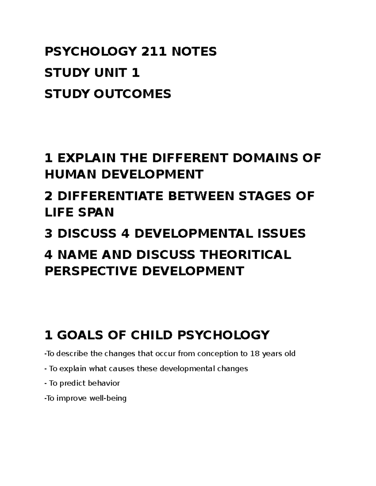 Psychology 211 Study Unit 1: Human Development Domains and Stages - Studocu