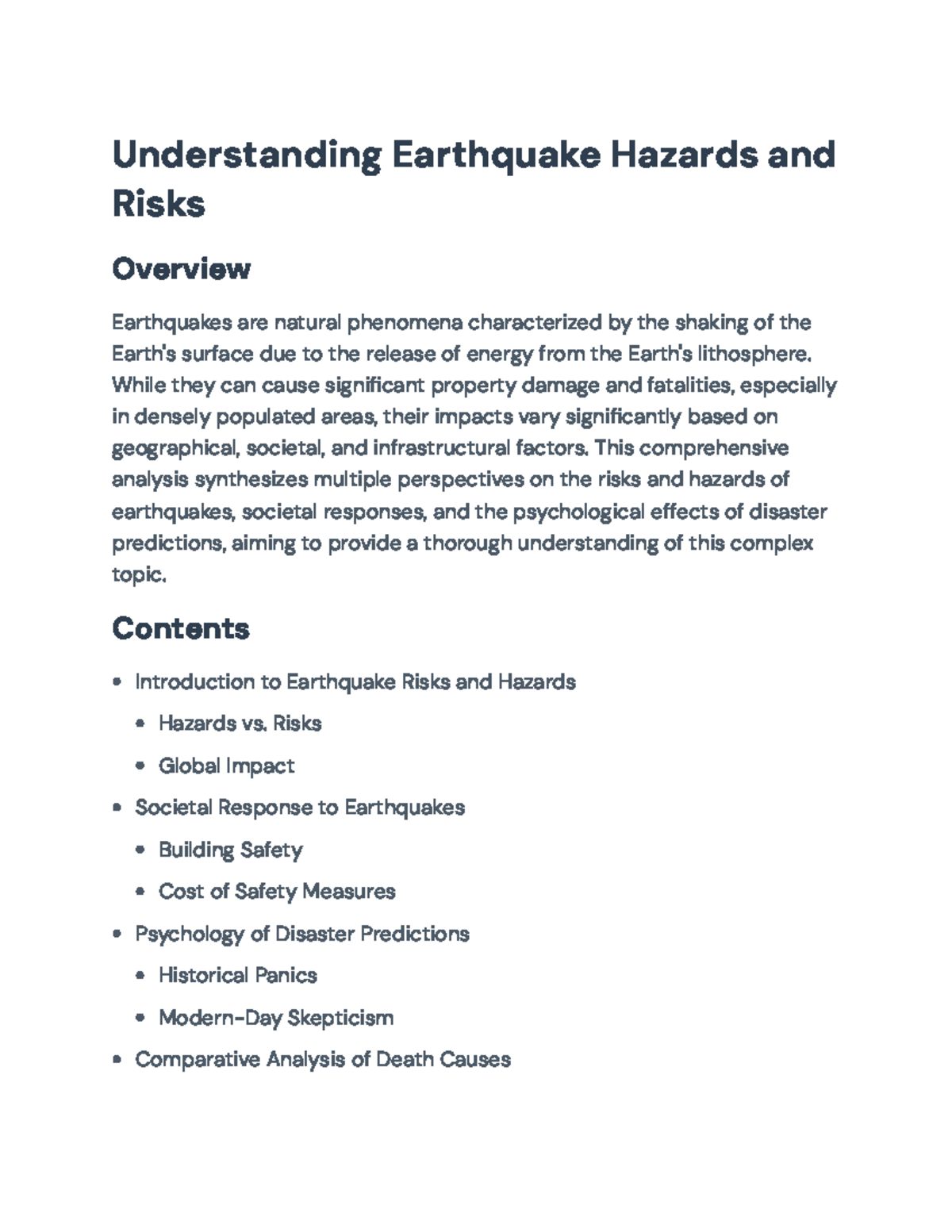 Understanding Earthquake Hazards and Risks: Analysis and Insights ...