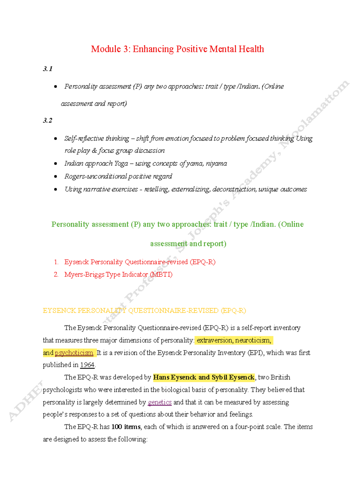 Module 3: Enhancing Positive Mental Health - Personality Assessment ...