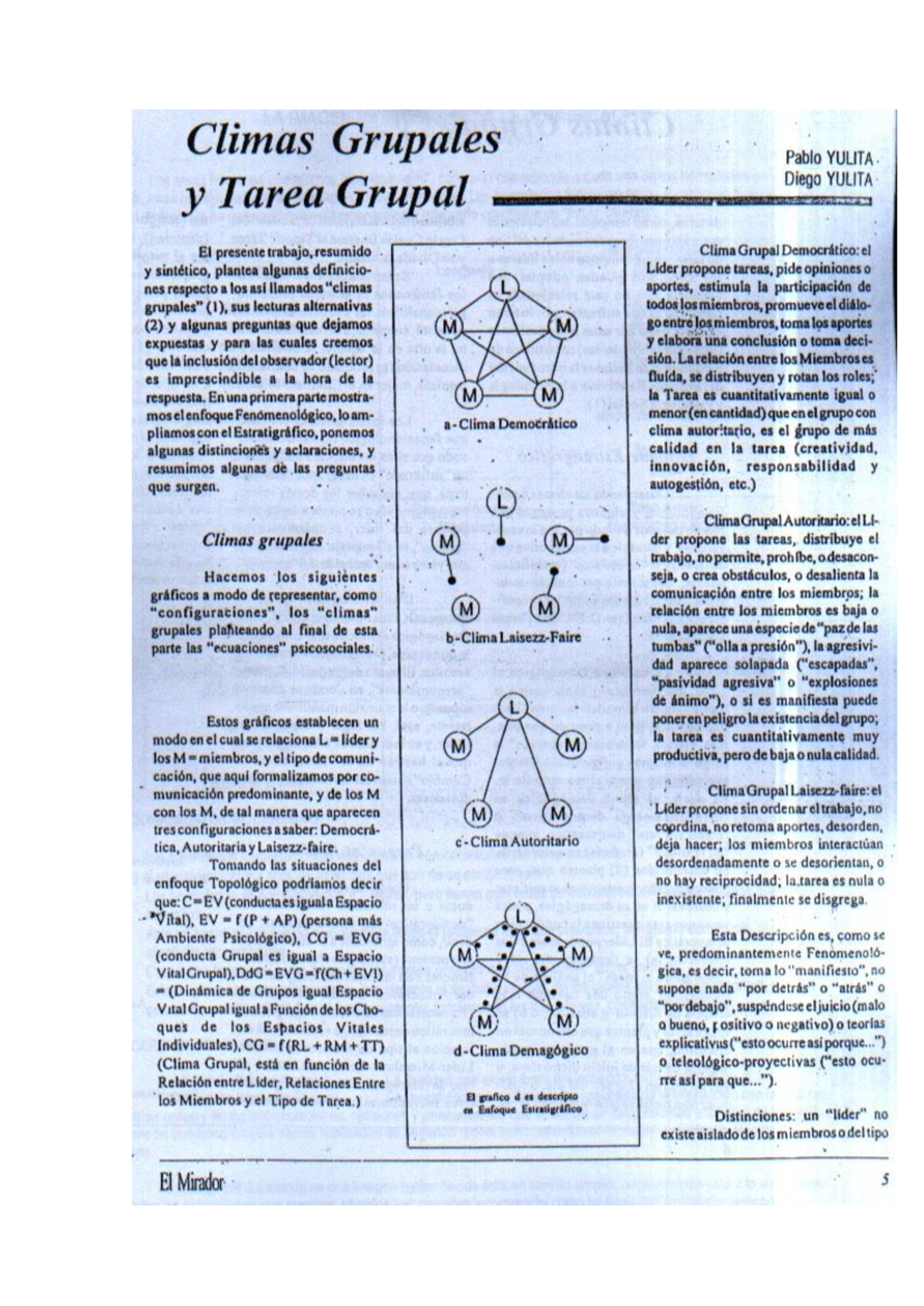 Climas grupales y tarea grupal - Pablo Yulita - Psicología Social - Studocu
