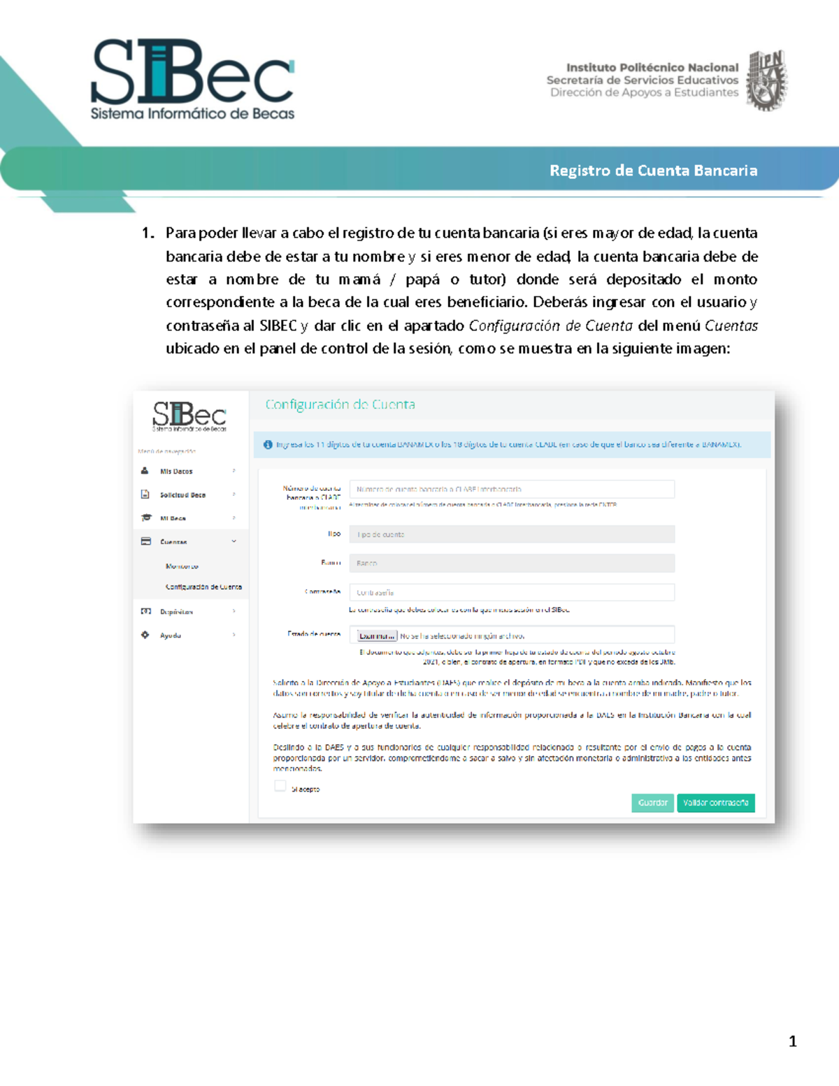 Manual de Registro de Cuenta Bancaria para Beca SIBEC - Studocu