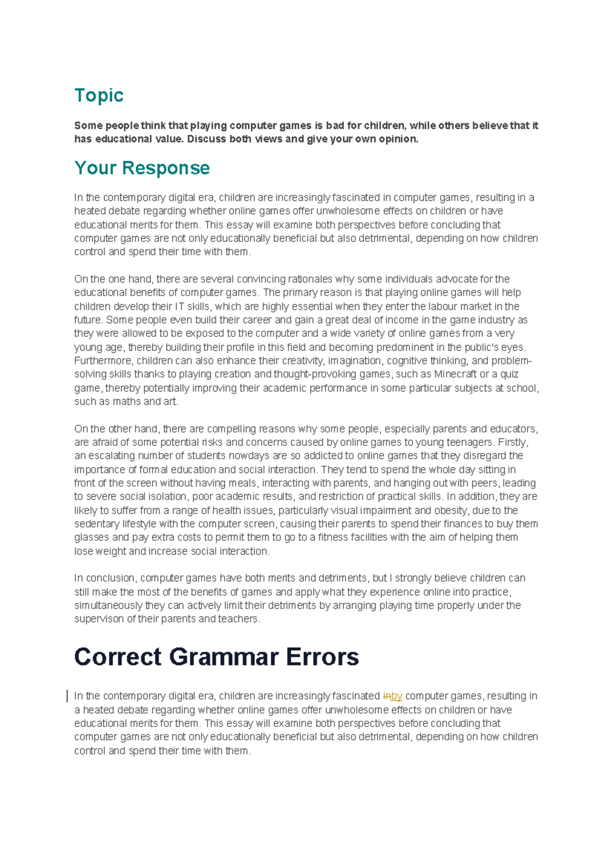 IELTS Writing Task 2: Discussing the Impact of Computer Games on ...