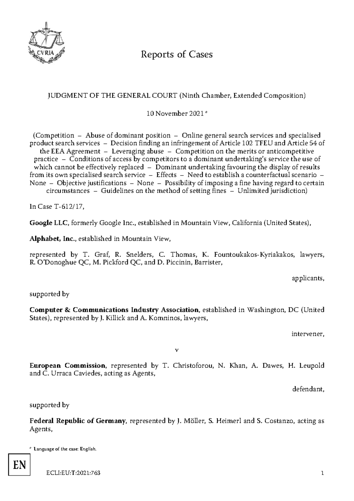 Judgment of the General Court (Case Google LLC v Commission) - - Studocu