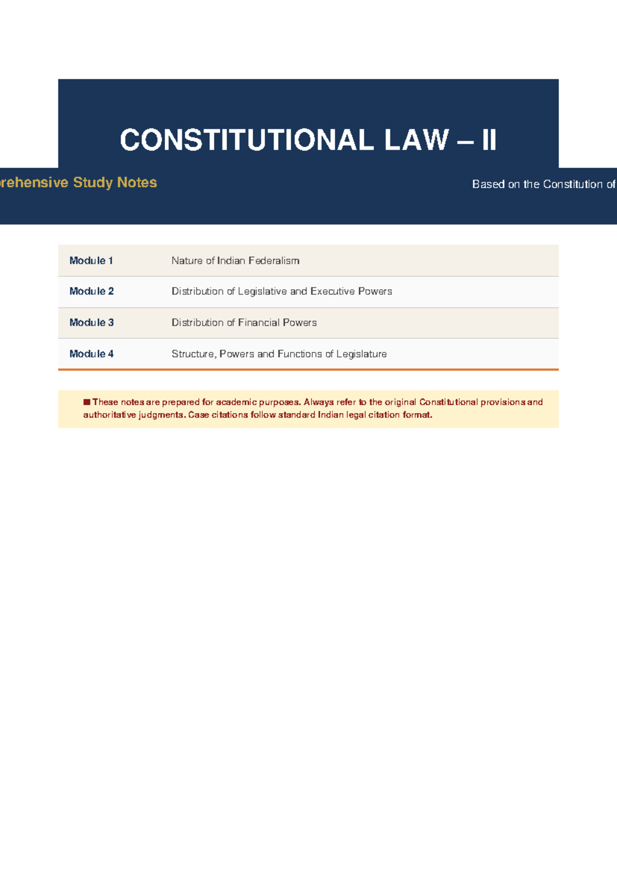 Constitutional Law II (CL-202): Comprehensive Study Notes on Indian ...