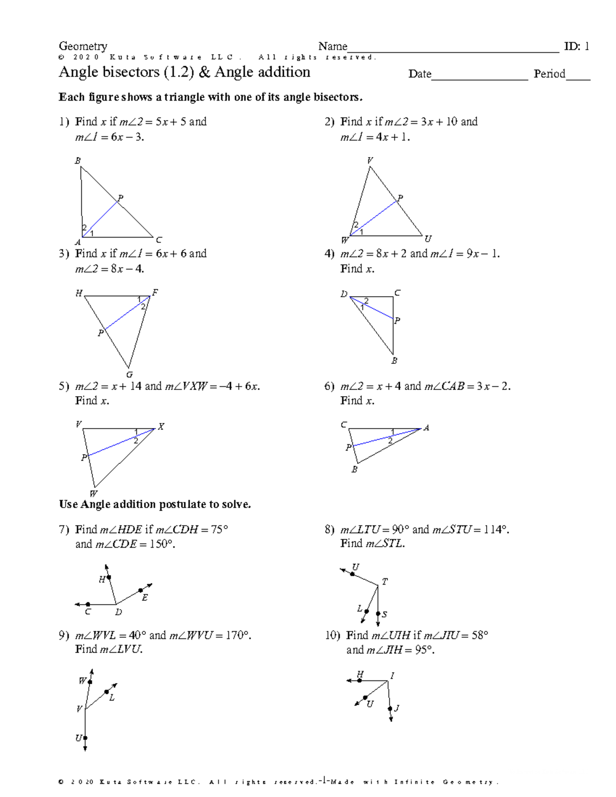 Angle bisectors (1.2) & Angle addition.pdf (Student version) - ©` Z 2 M ...