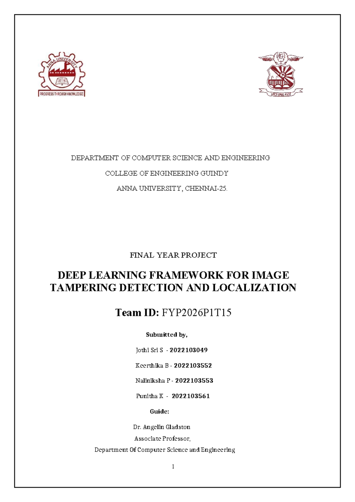 CSE 2023 Final Year Project: Deep Learning for Image Tampering ...