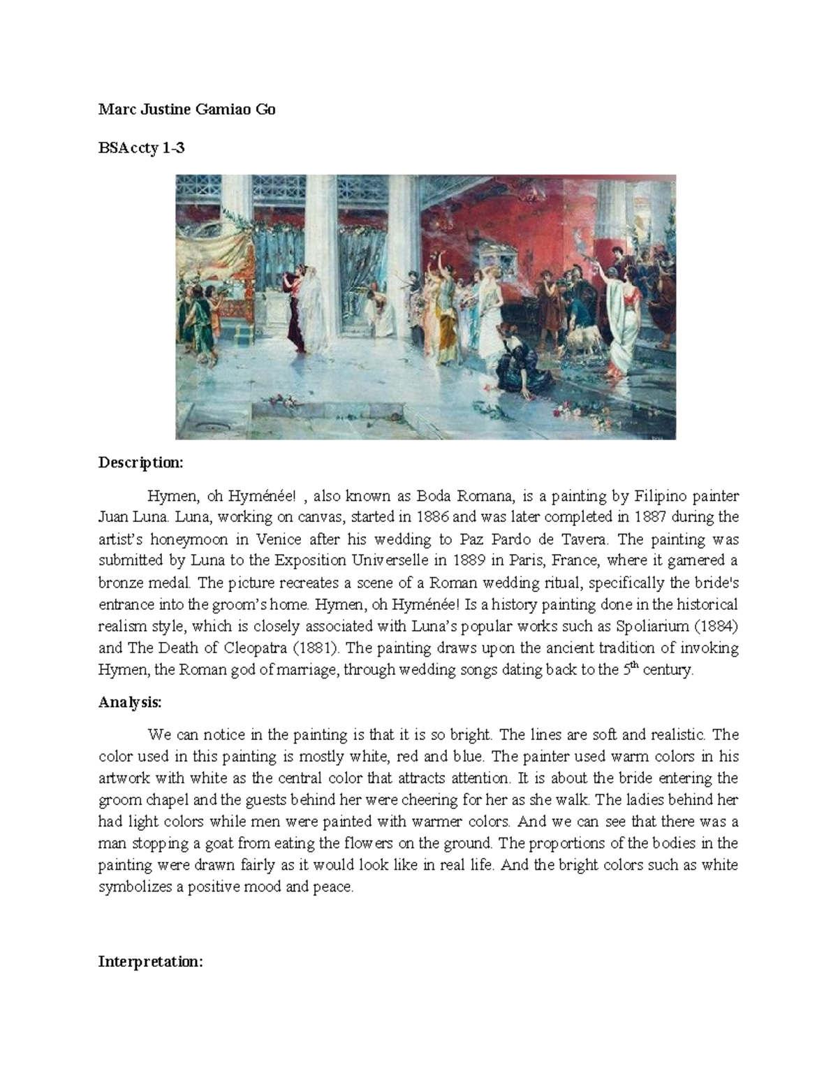 BSAccty 1- Art Application: Analysis of Juan Luna's 