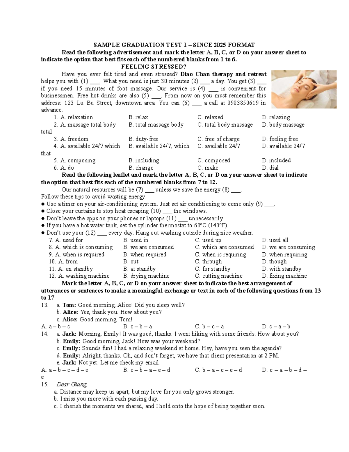 [Thptqg] SAMPLE GRADUATION TEST 1 FORMAT 2025 - Studocu