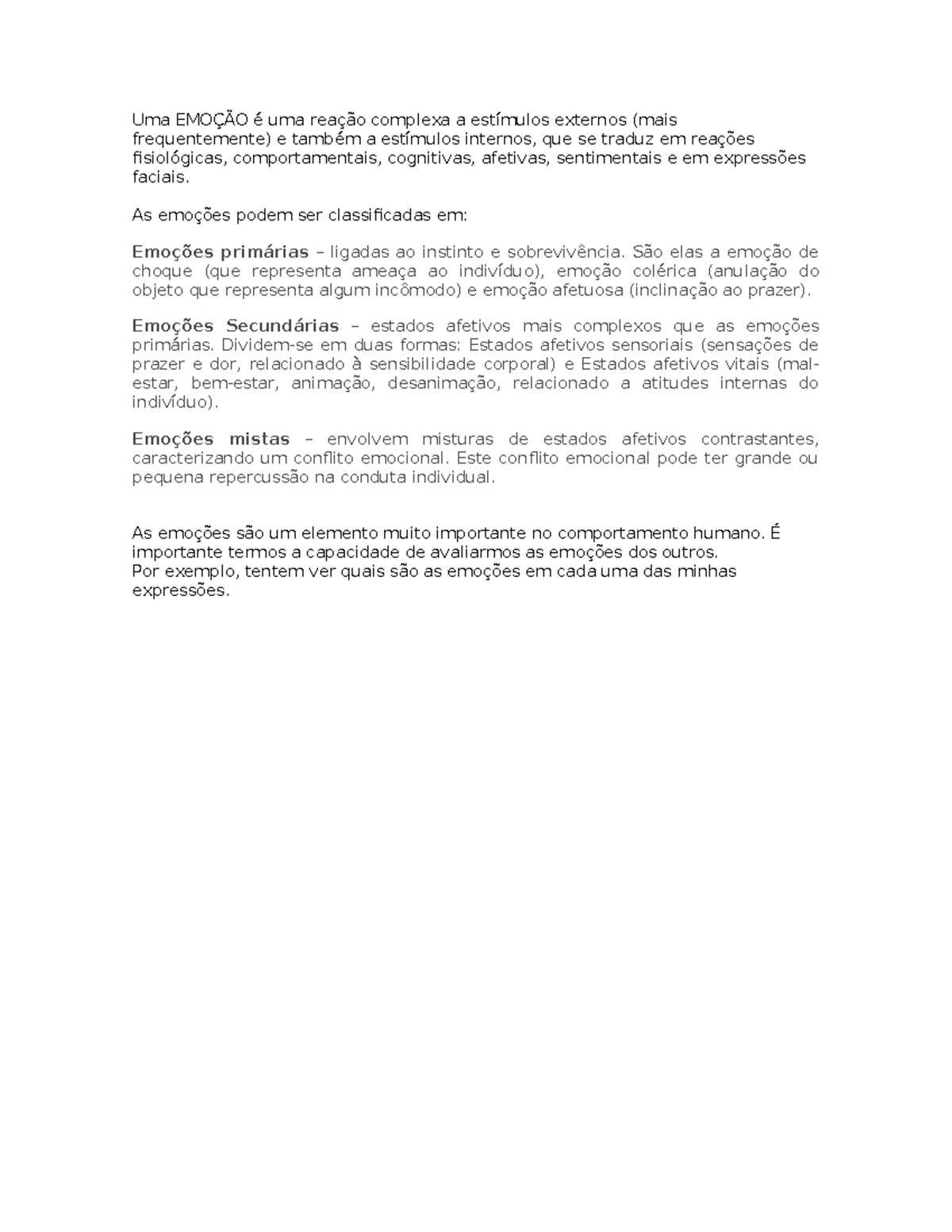 Emoções: Reações Complexas a Estímulos e Seu Impacto no Comportamento ...