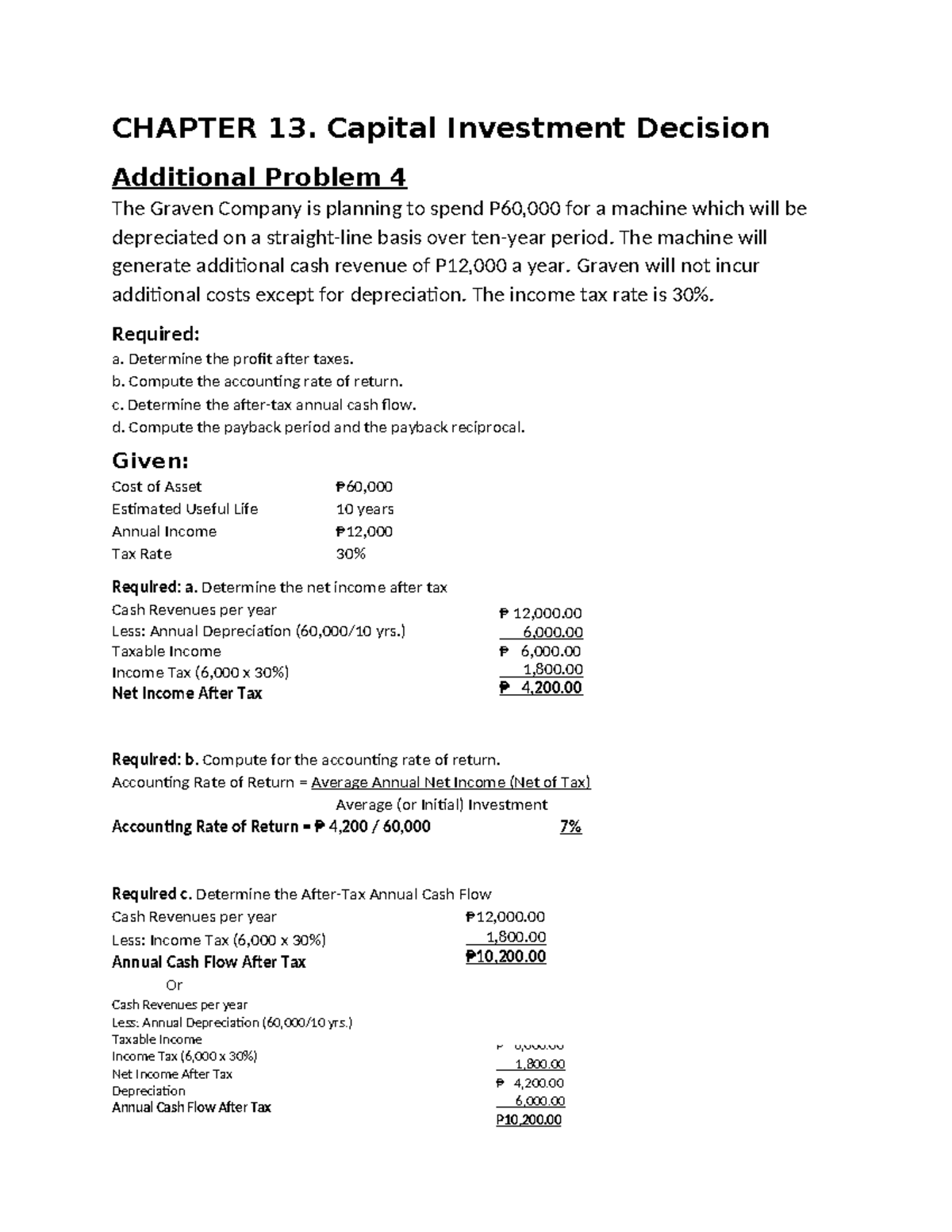 Accounting 7 Chapter 13: Capital Investment Decision Analysis - Studocu