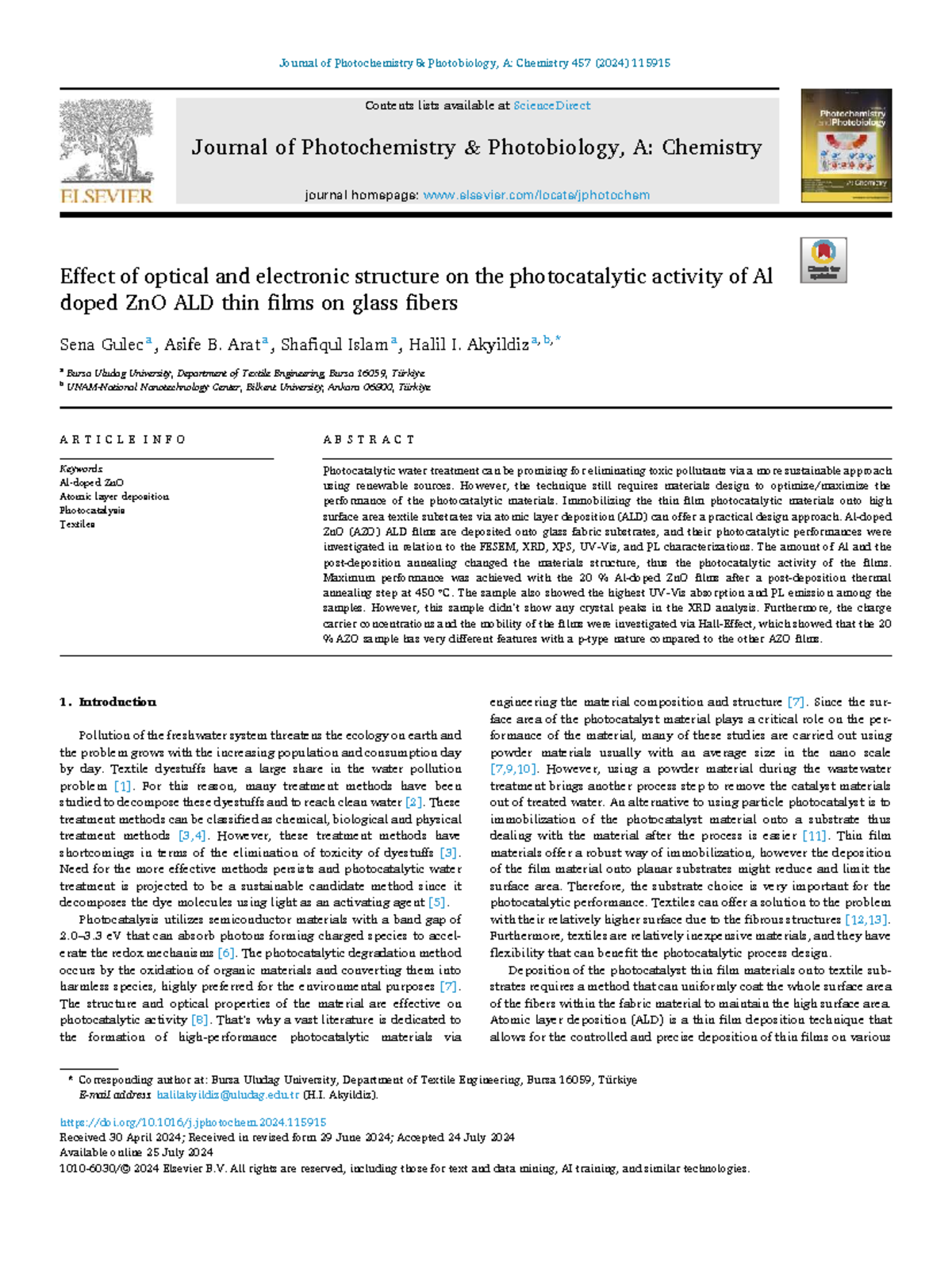 Chemistry 457: Photocatalytic Activity of Al-Doped ZnO Thin Films on ...