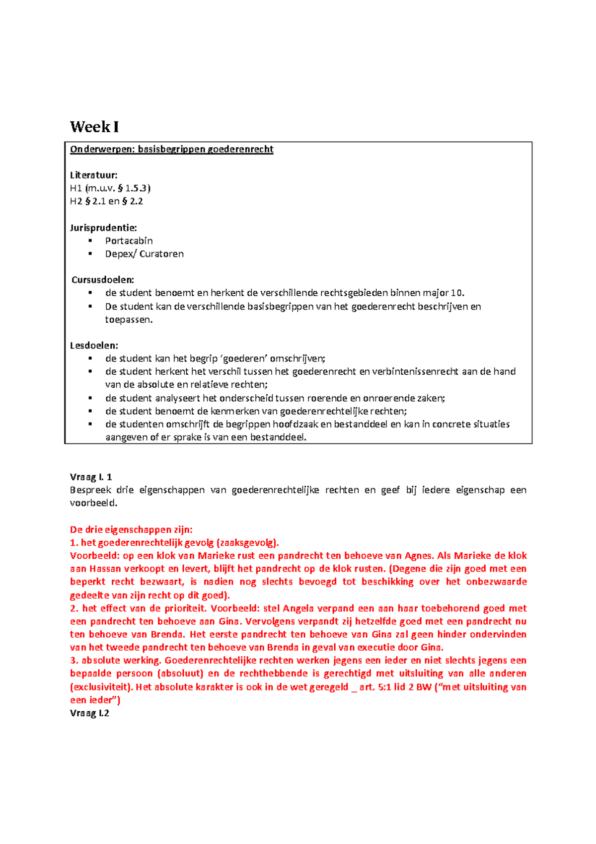 Goederenrecht Werkboek: Eigendom, Bezit en Houderschap (Week I - III ...
