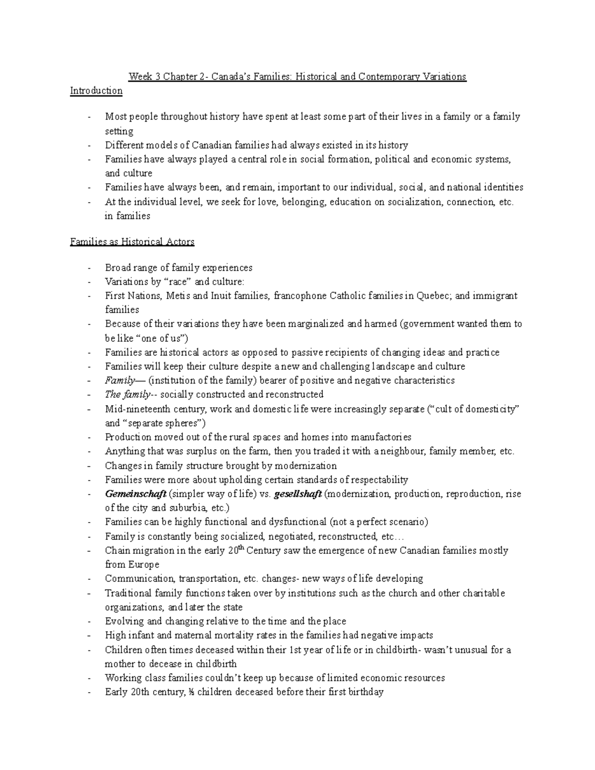 2134B Lecture Notes: Historical & Contemporary Canadian Families - Studocu