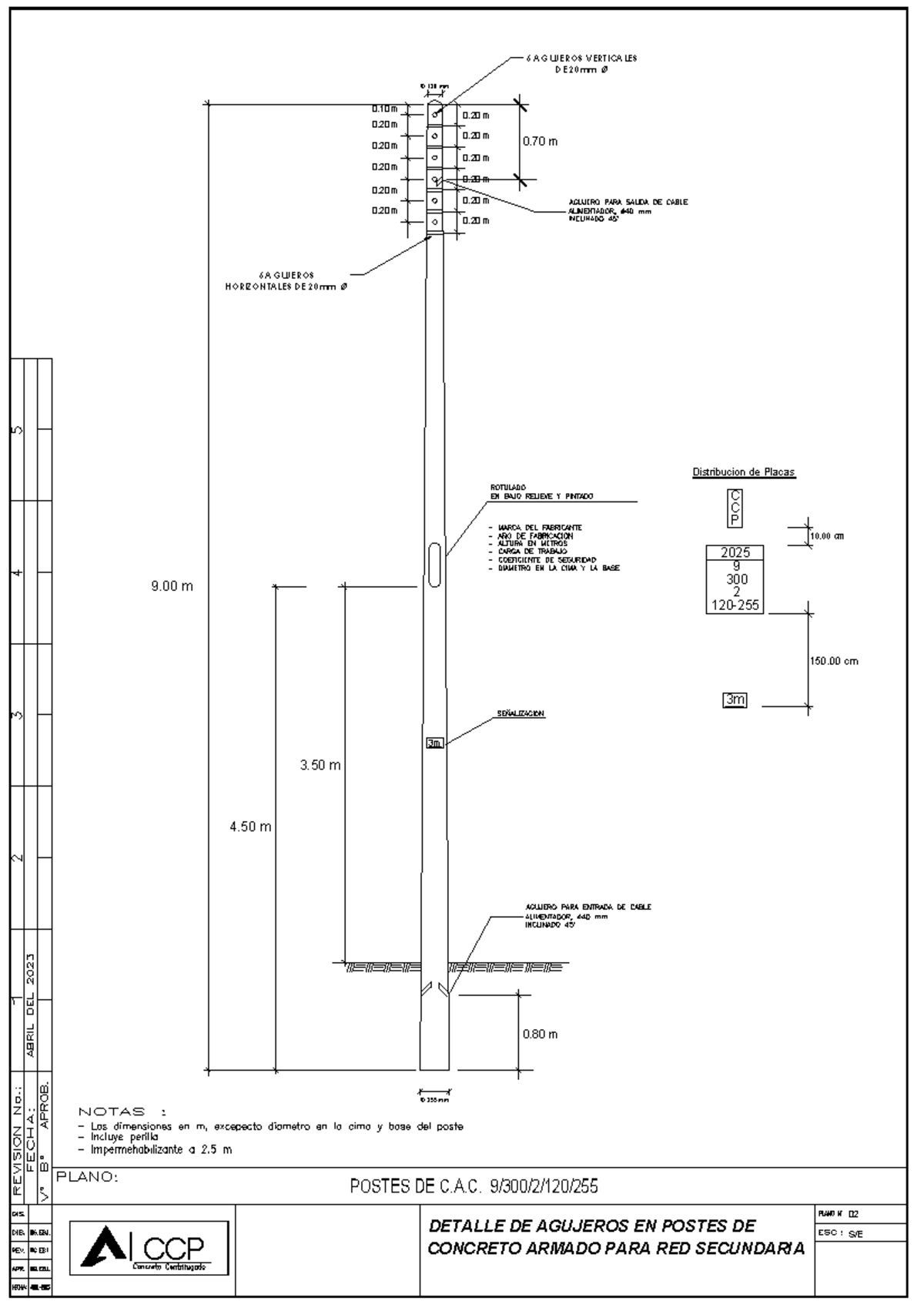 Plano 9m - Detalles de poste de concreto armado de 9m - Document Preview