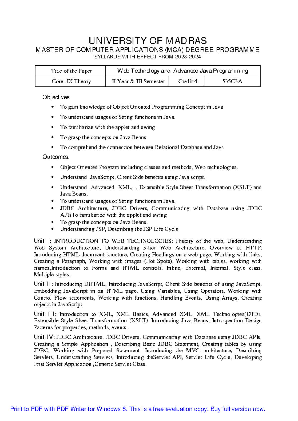 535C3A Web Tech & Advanced Java Programming Theory Syllabus - 2023 ...