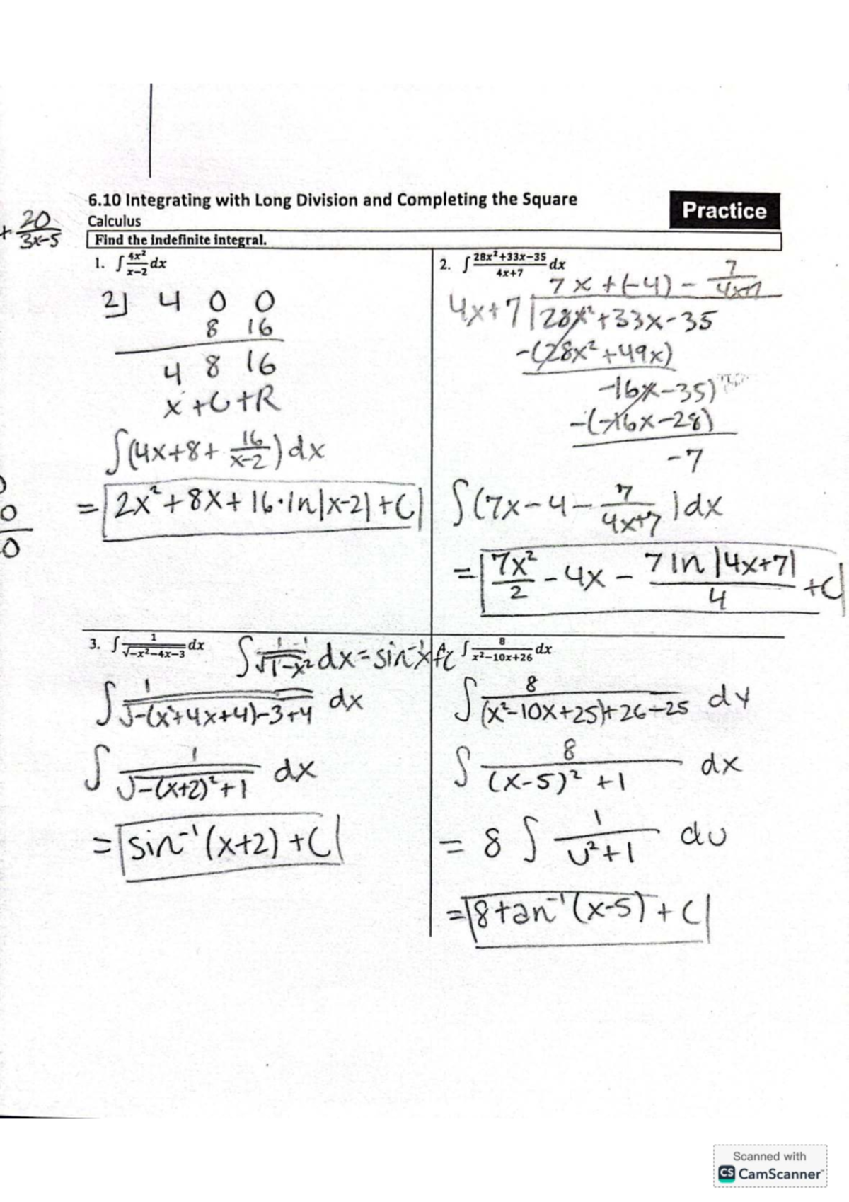 Trig Integrals Quizlet