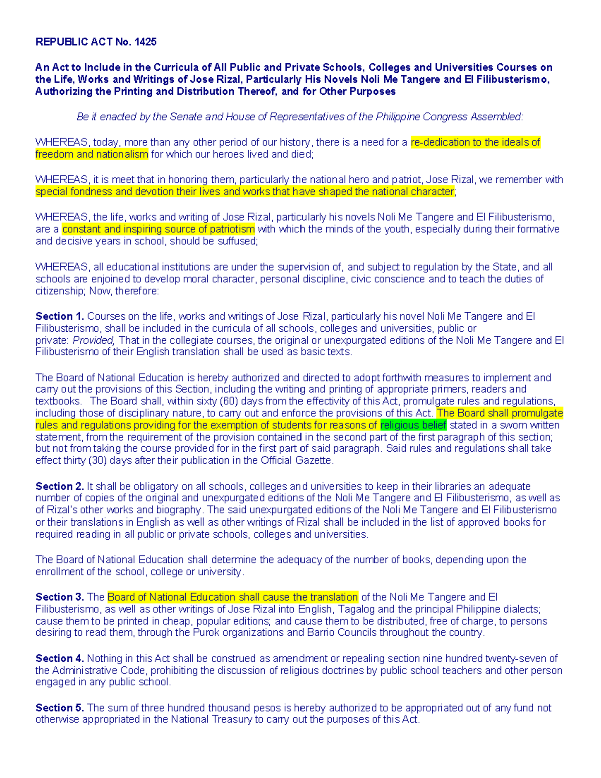 Ra1425 - .LnkcmSLKn.cPWOCN - REPUBLIC ACT No. 1425 An Act to Include in ...