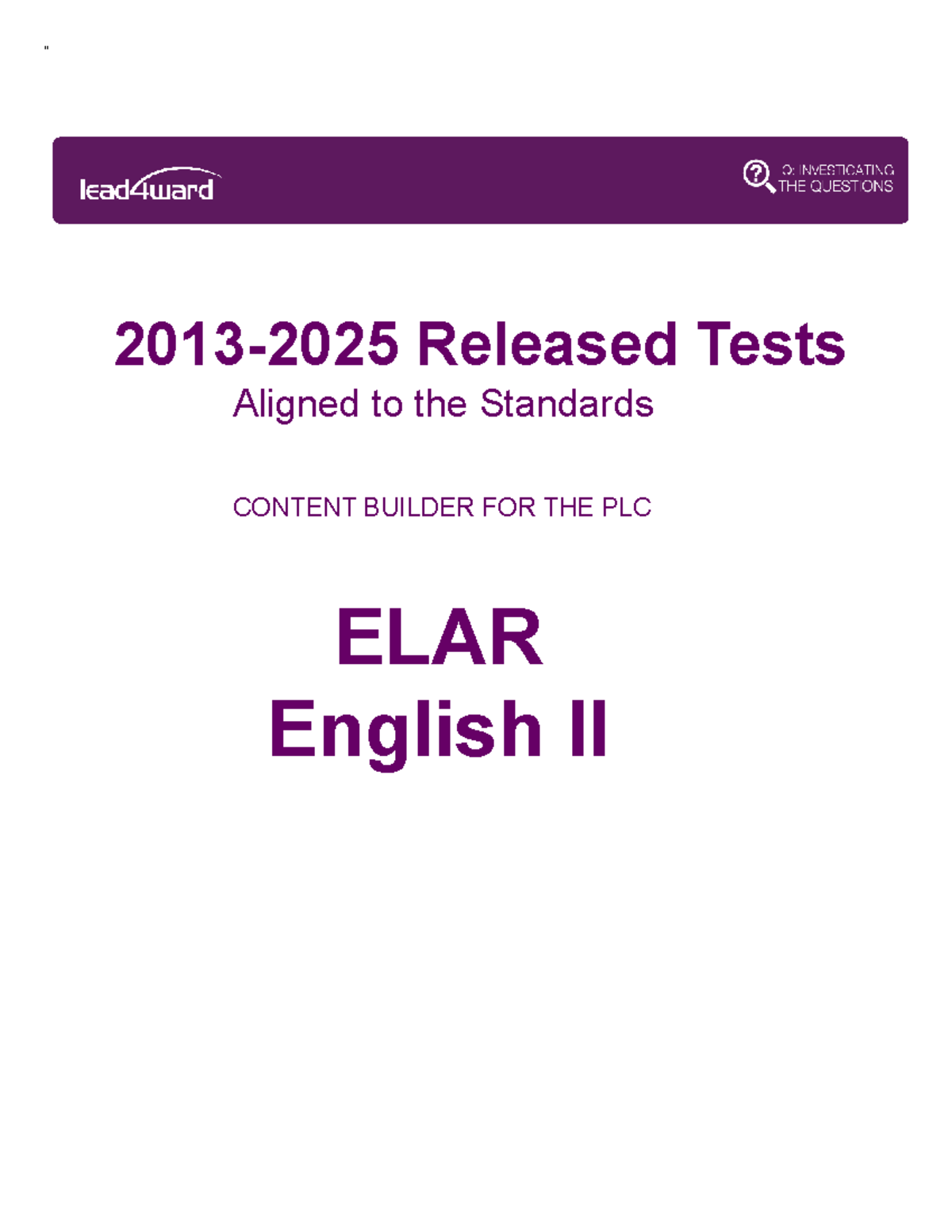 Released Tests Analysis for ELAR English II (E2.8) - Studocu