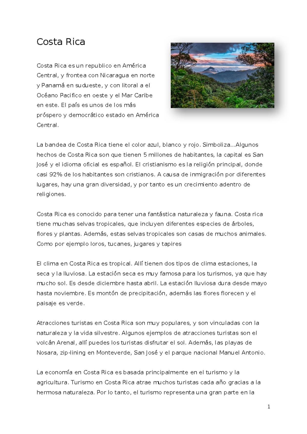 Costa Rica - hei - Costa Rica Costa Rica es un republico en América ...