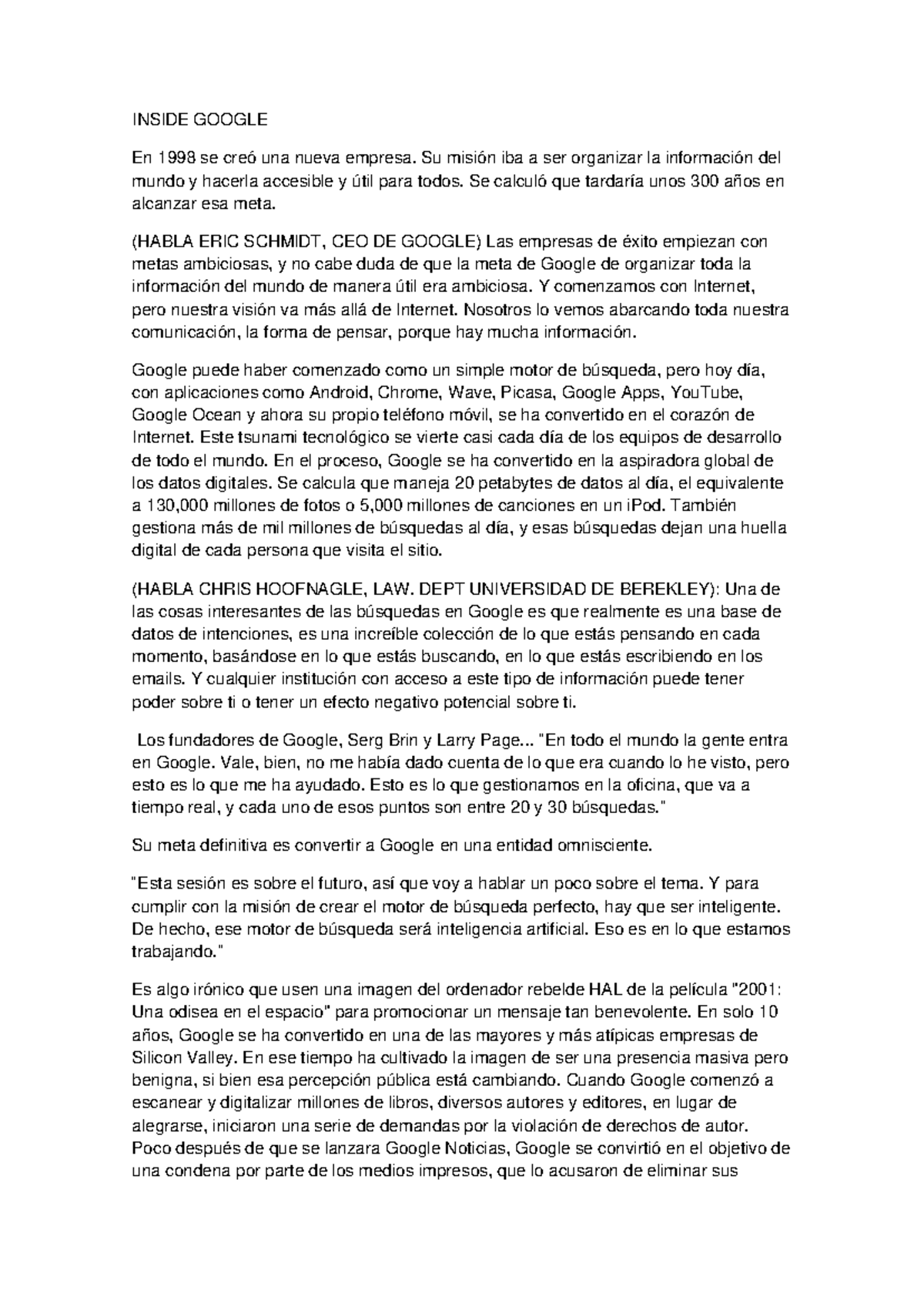 Transcripción de la Lección: Inside Google (Curso: TEC 101) - Studocu