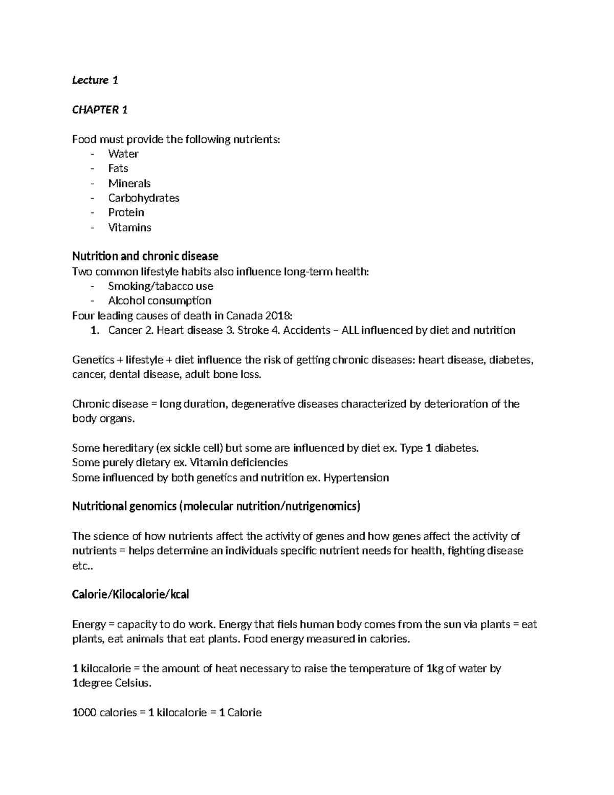 HLTH 230 - Comprehensive Lecture Notes on Nutrition and Health - Studocu