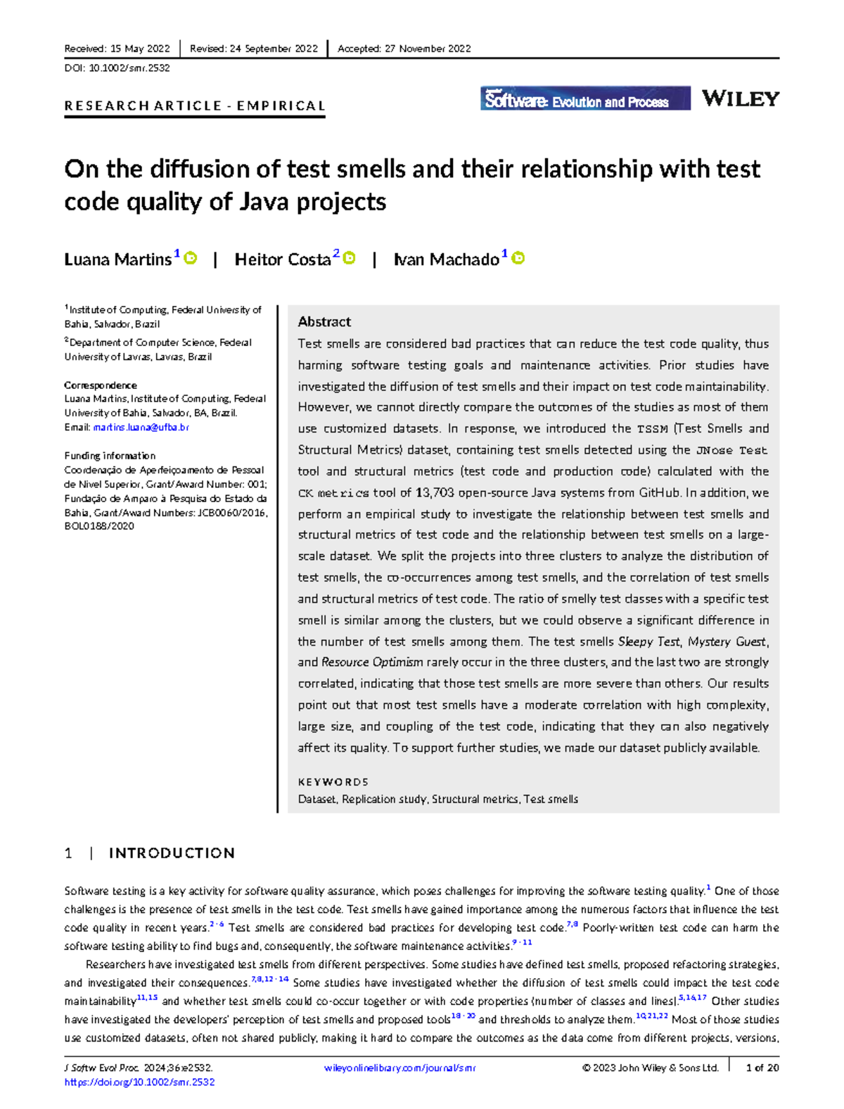 2022-Research on Test Smells and Test Code Quality in Java Projects ...