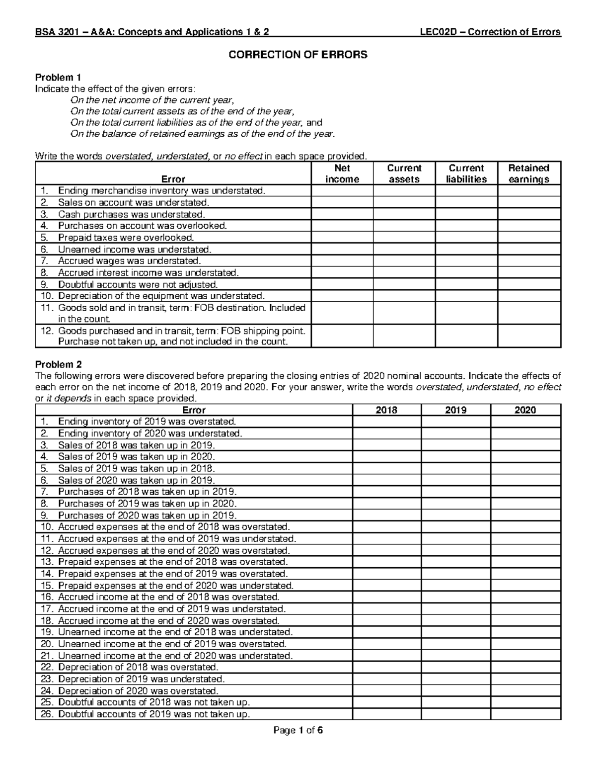 LEC02D BSA 3201 012122-Correction of Errors Analysis Guide - Studocu