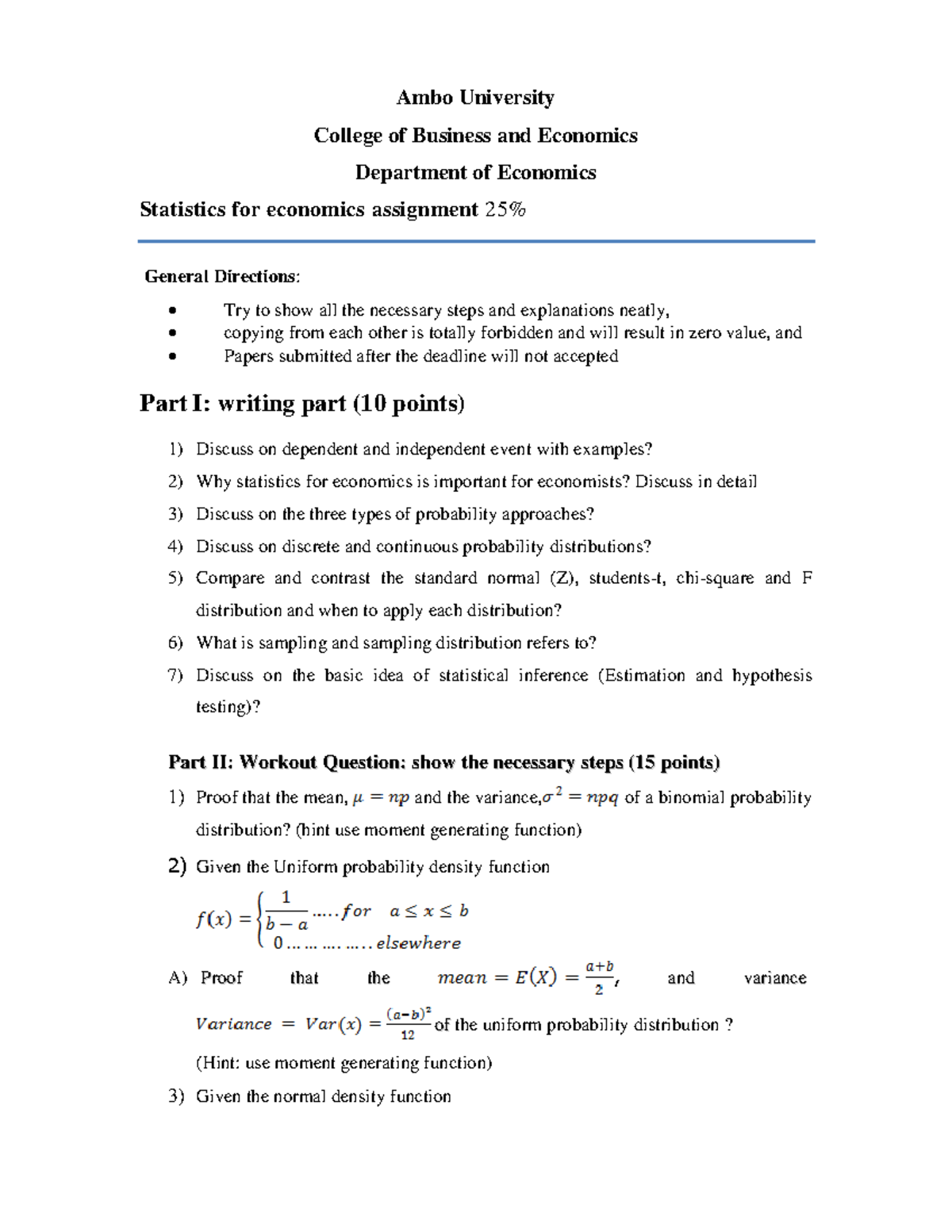 Stat ass - Good book - Ambo University College of Business and ...