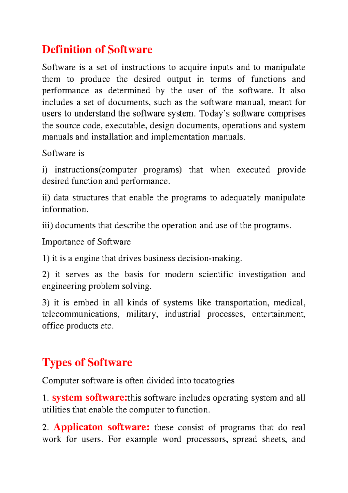 BCA-C104-SM01: Overview of Software Definitions and Types - Studocu