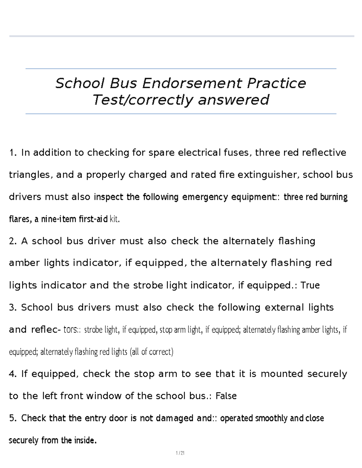 School Bus Endorsement Quizlet Study Guide - Studocu