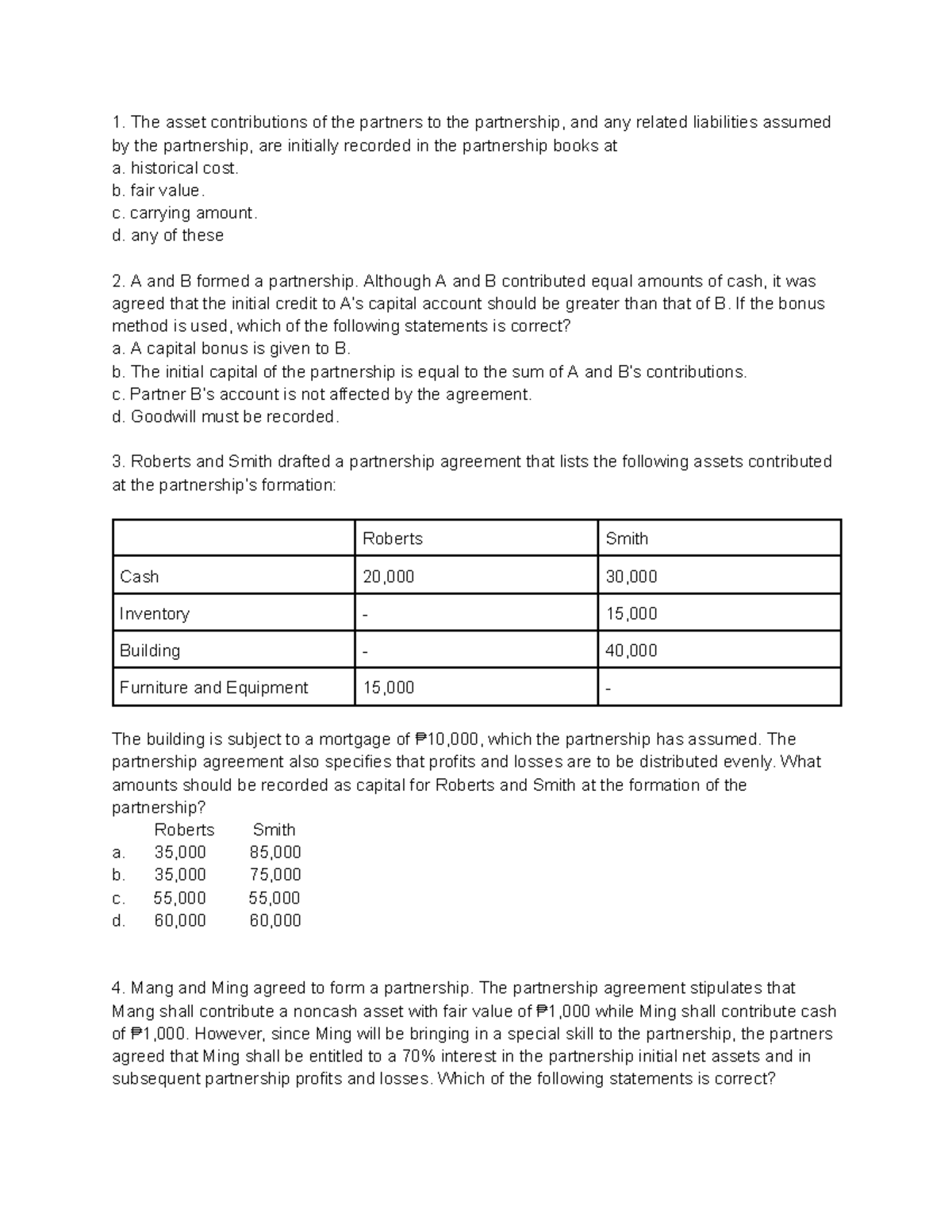 Partnership Formation: Asset Contributions and Liabilities Analysis ...