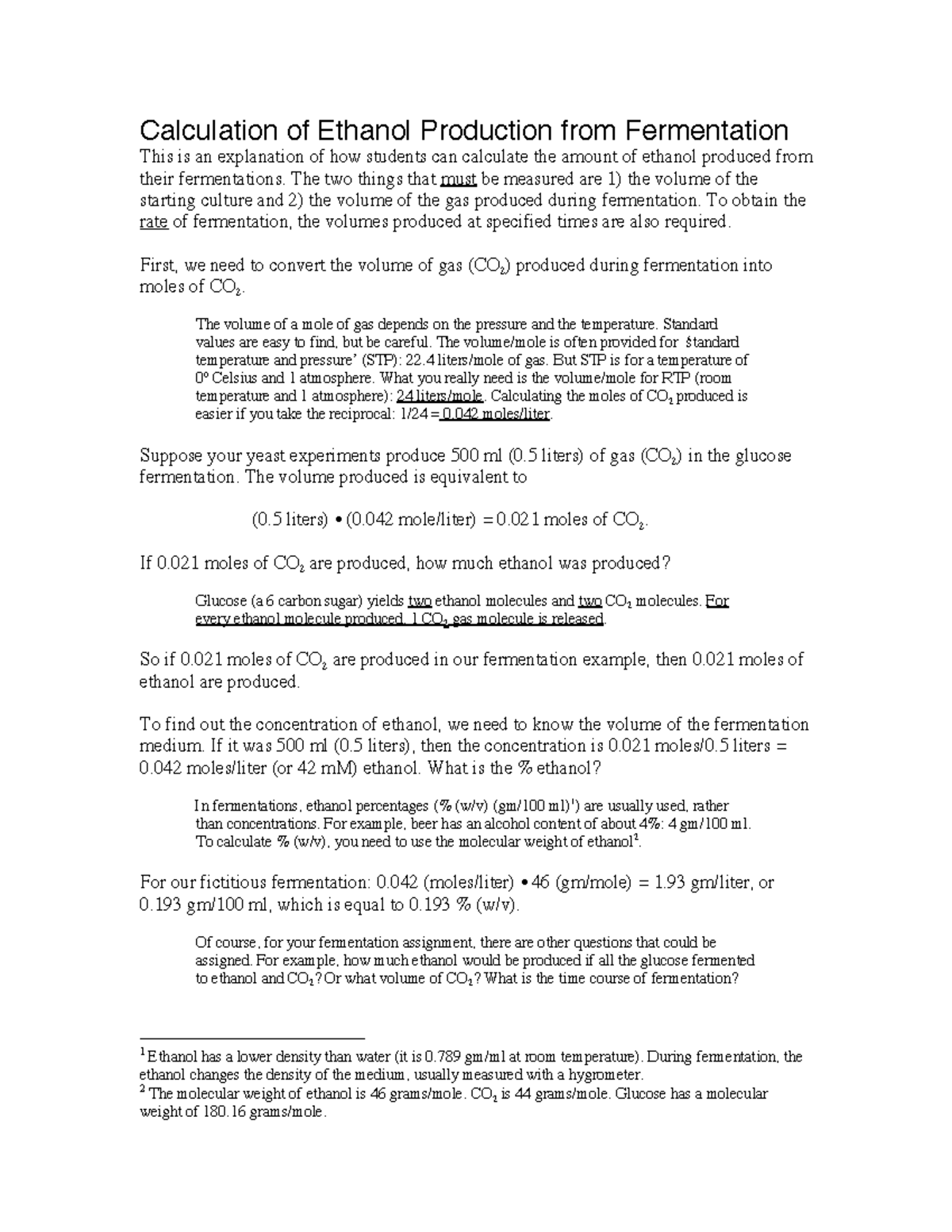 Ethanol Production Calculations from Fermentation Process - Studocu