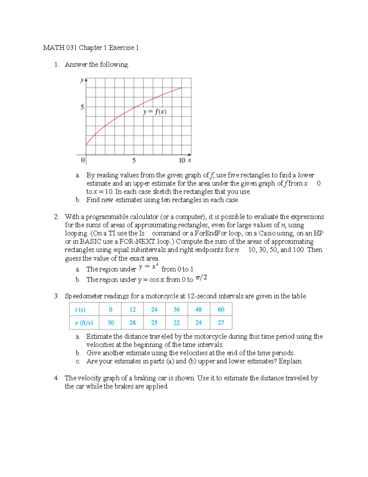 MATH 031 Chapter 1 Area Estimation Exercises and Calculations - Studocu