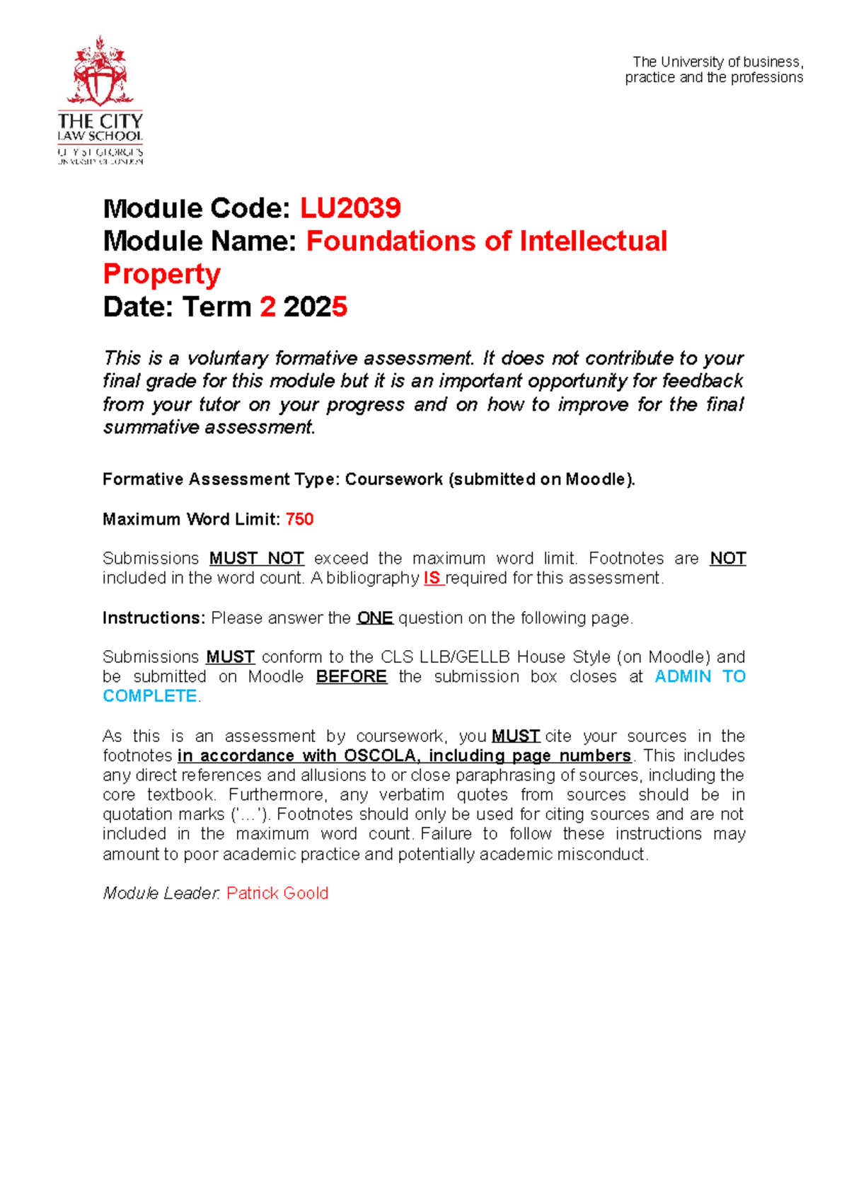 LU2039 Formative Assessment 20242025 - Module Code: LU Module Name ...
