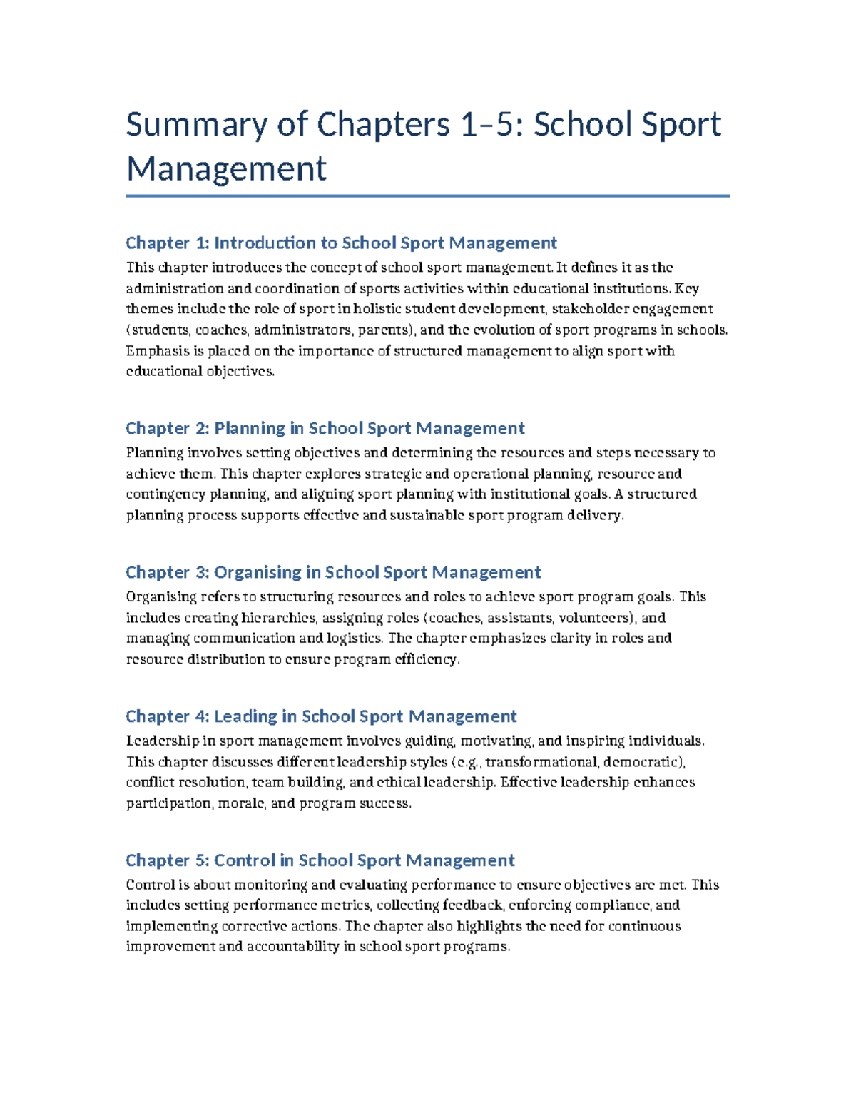 School Sport Management (SSM) Chapter Summary: Key Concepts & Insights ...