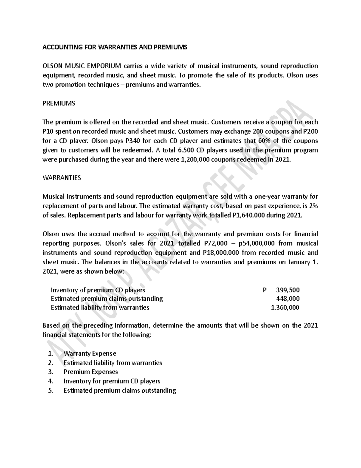 Accounting for Premiums and Warranties: A Comprehensive Guide - Studocu
