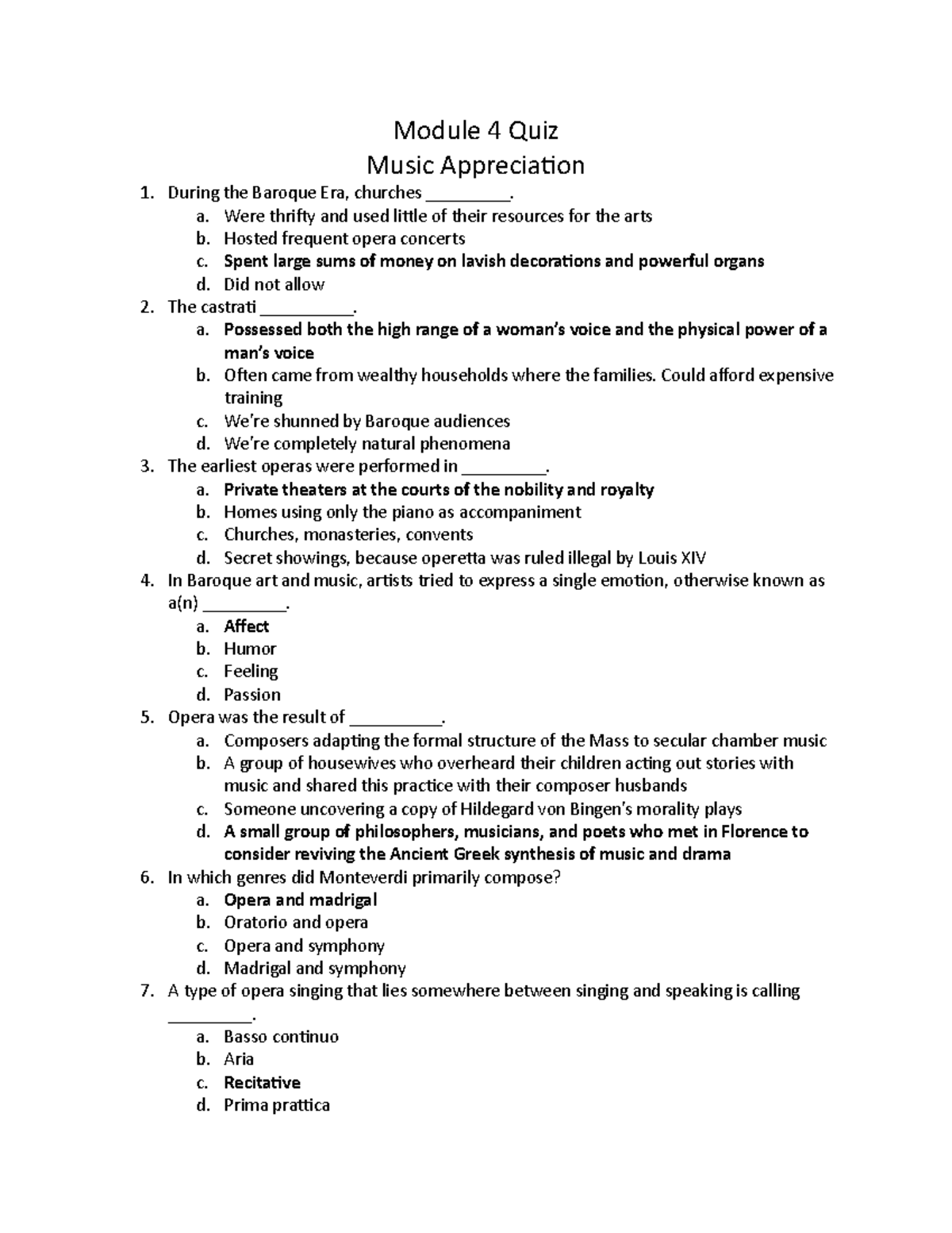 Module 4 Quiz - Music Appreciation Practice Questions - Studocu