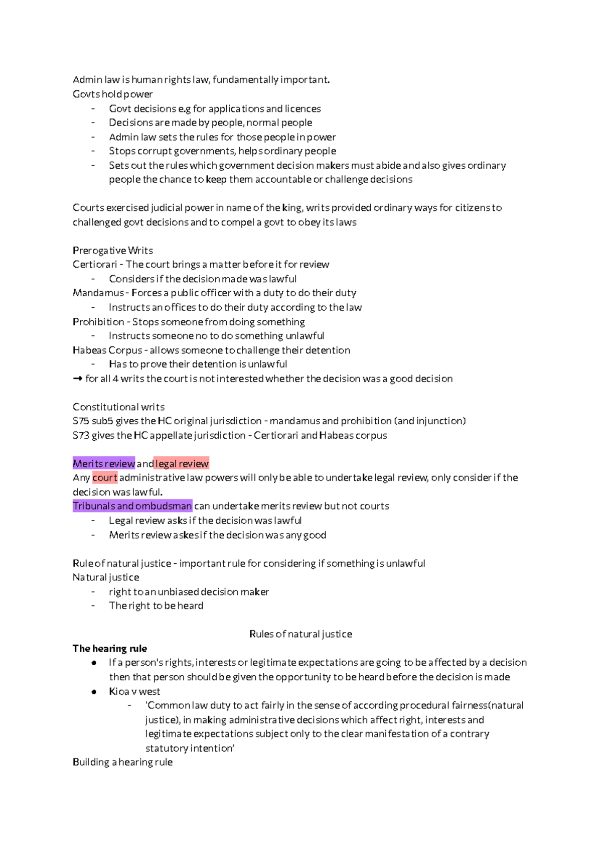 Admin Law Exam Notes: Key Concepts and Judicial Review Principles - Studocu