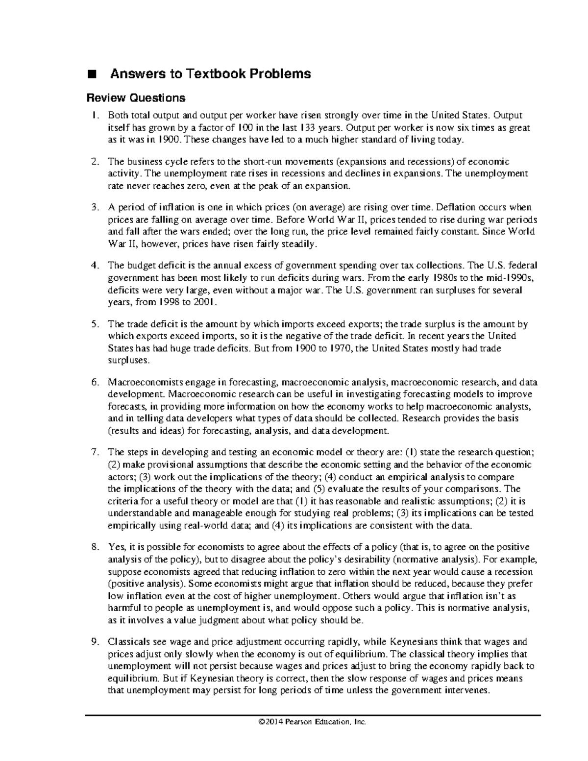 Abc 8e Macroeconomics Answer Key: Chapter 1 Review Questions - Studocu