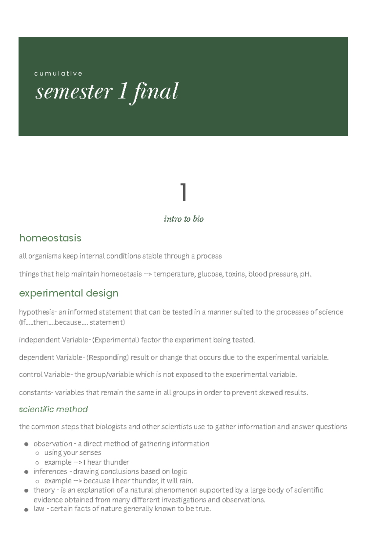 BIO101 Semester 1 Final Study Guide: Key Concepts & Definitions - Studocu