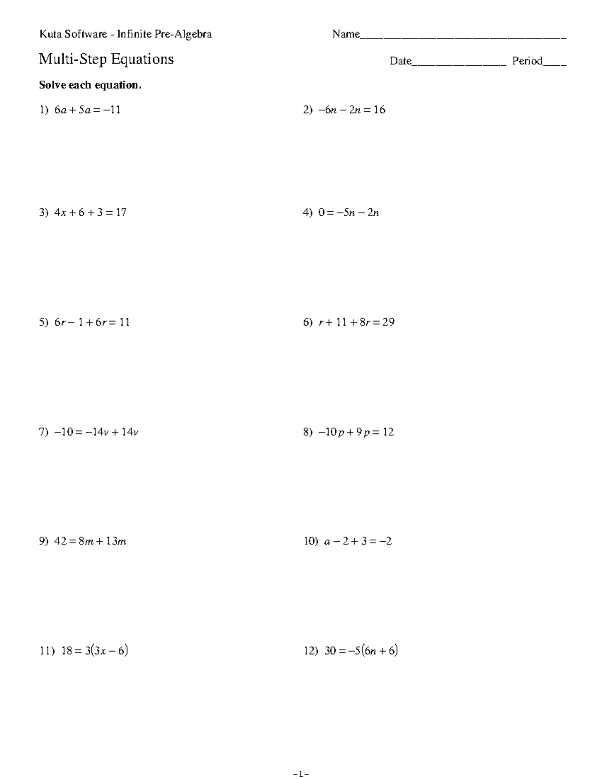 Kuta Software Multi-Step Equations Worksheet - Studocu