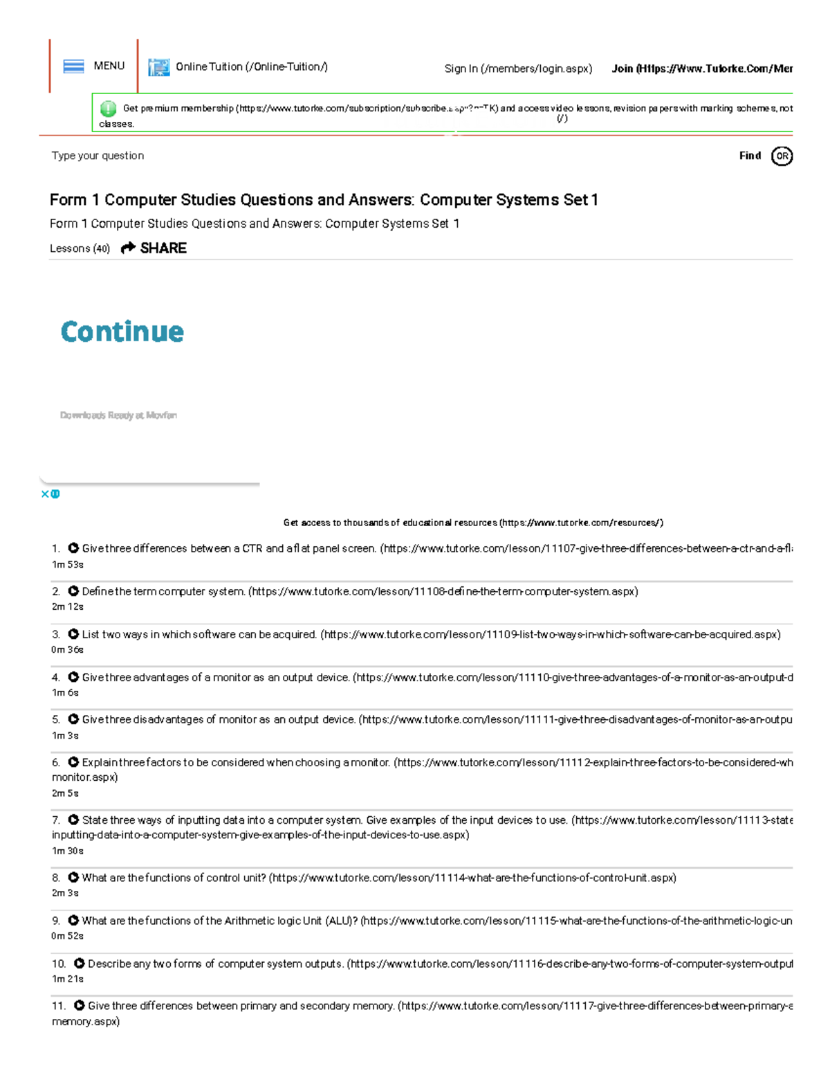 Form 1 Computer Studies Q&A: Computer Systems Set 1 Guide - Studocu