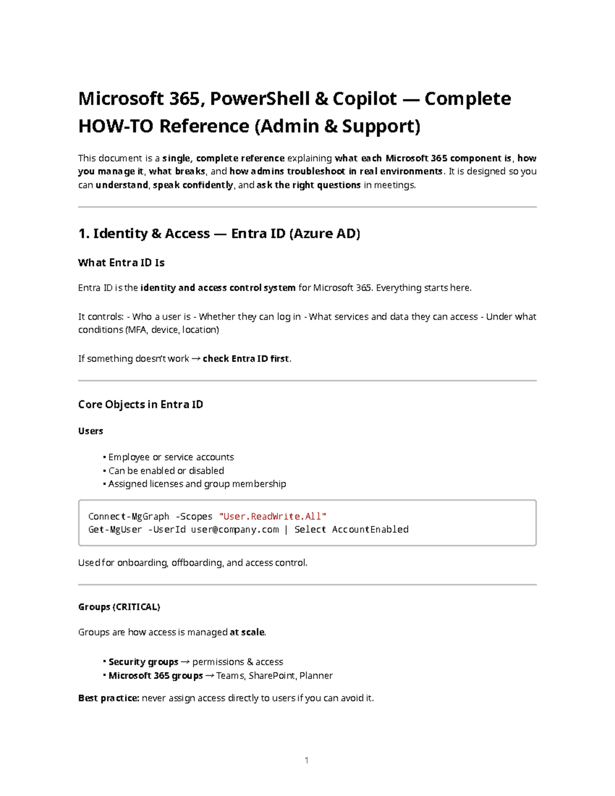 Microsoft 365 Admin Support: PowerShell Copilot Reference Guide - Studocu
