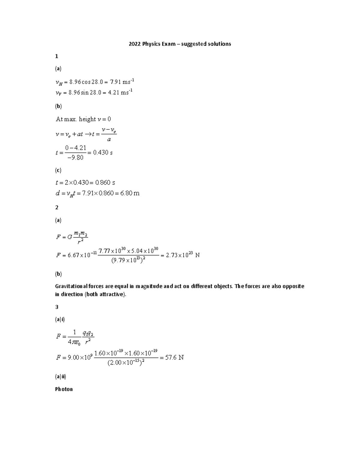 2022 Physics Exam Suggested Solutions and Answers - Studocu