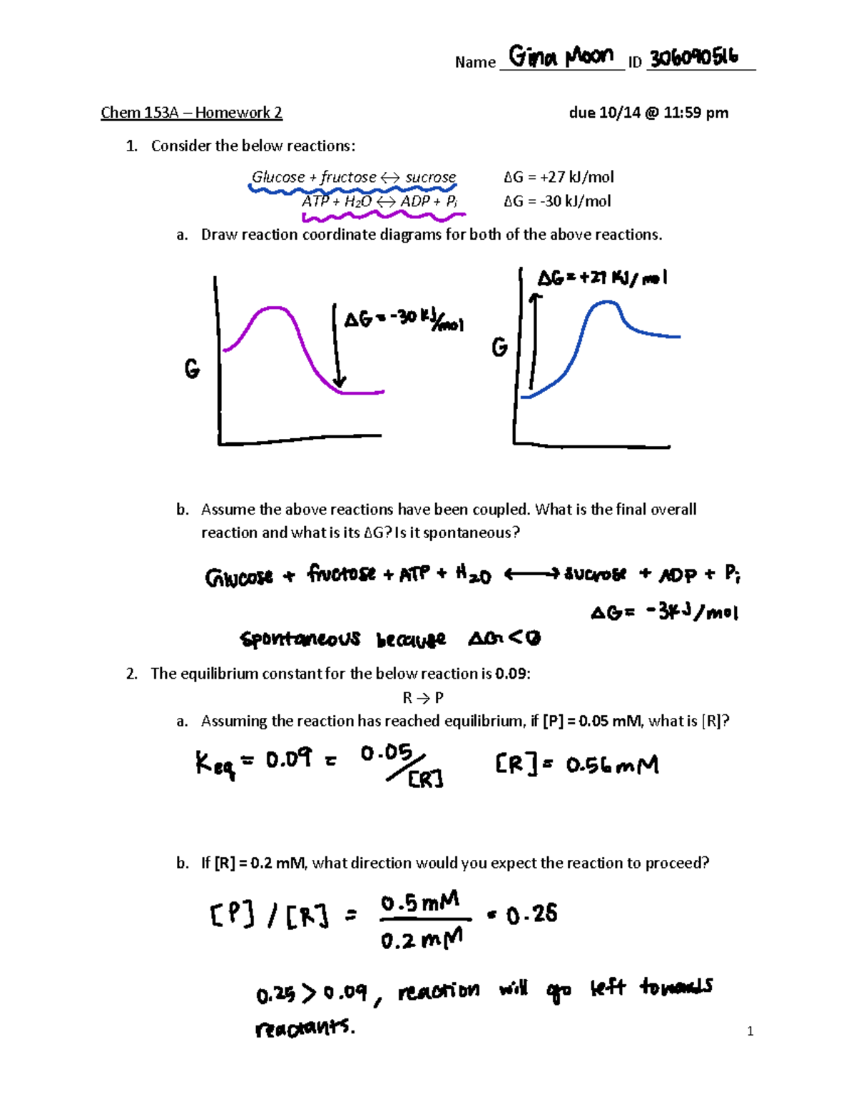 Chem 153A - Homework 2: Thermodynamics and Protein Folding Insights ...